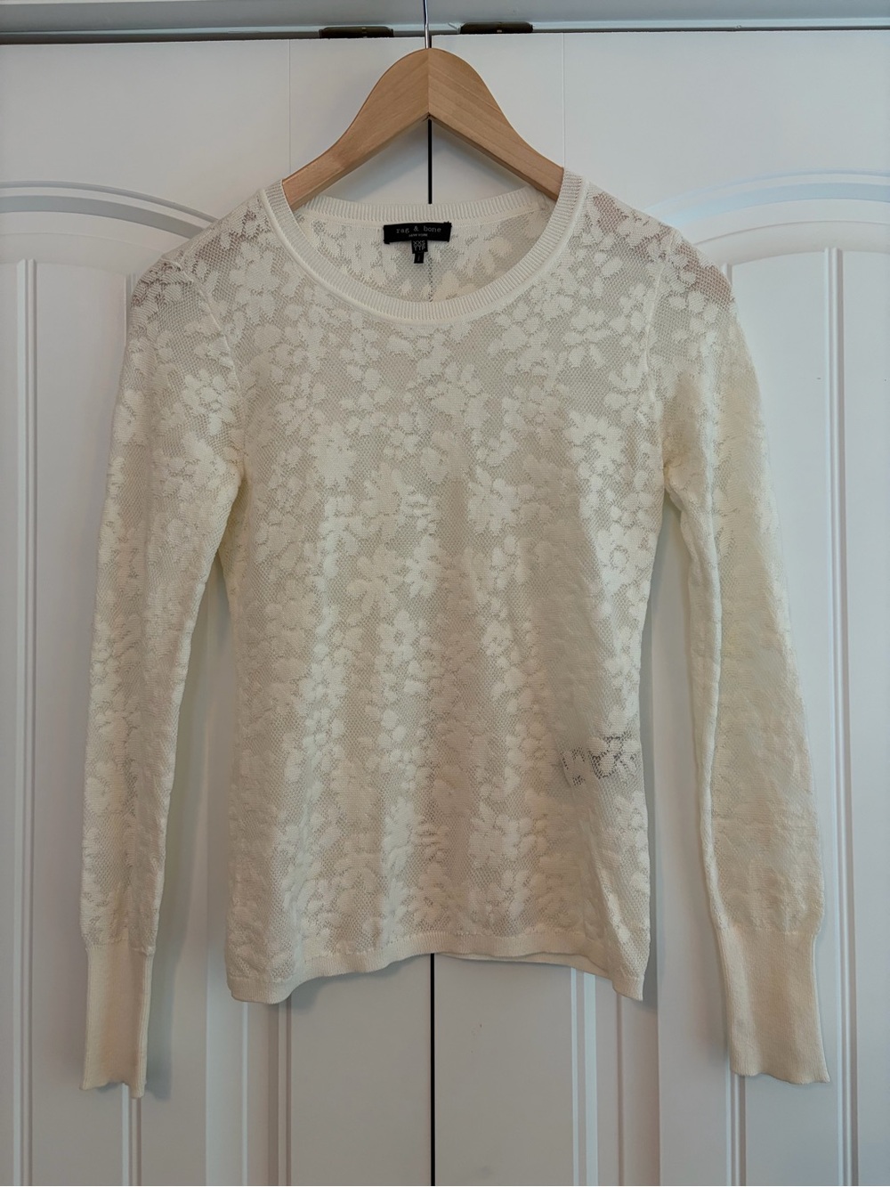 RAG & BONE Perry Crew Neck Ivory Sheer Crochet Top Women's Size XXS